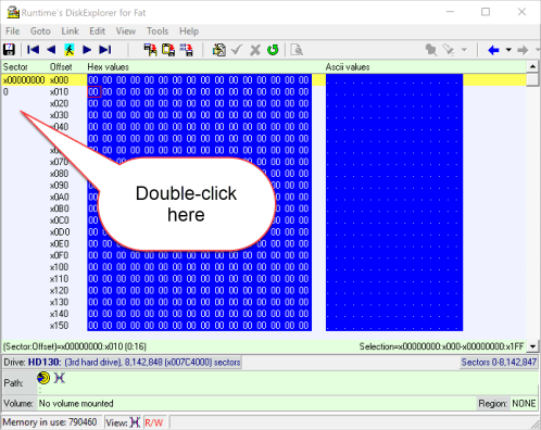 DiskExplorer: Wählen Sie die ersten 512 Bytes aus