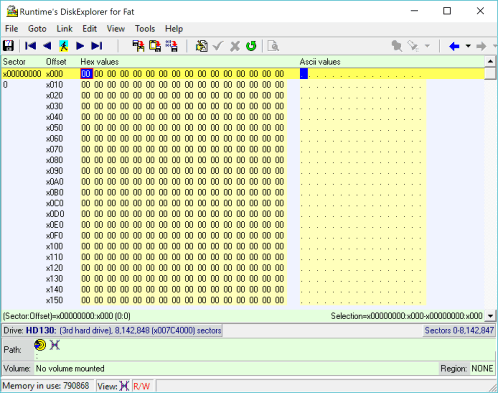 DiskExplorer: Setzen Sie den Cursor auf das erste Byte