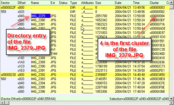 DiskExplorer for FAT: Verzeichniseintrag für die Datei IMG_2379.JPG